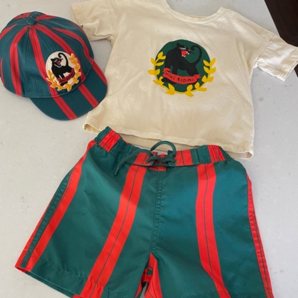 Mini Rodini Swim Trunks, T-Shirt and Hat Set